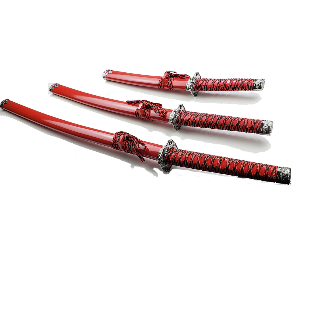 3 pcs Samurai Sword Set with Red plastic scabbard - SA025RD-DG