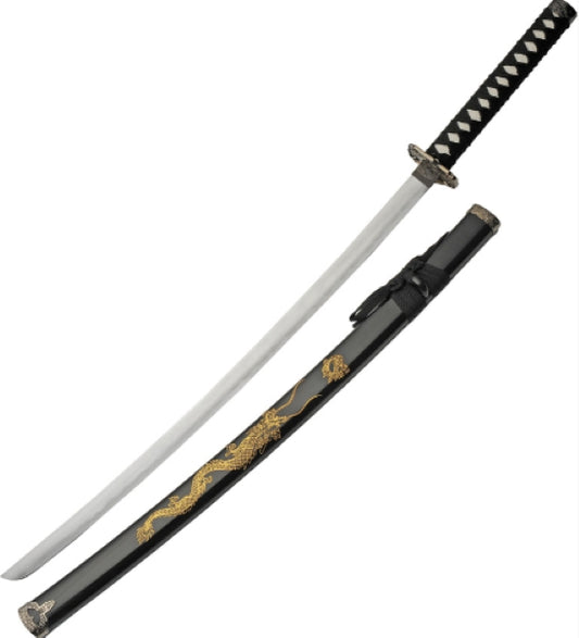 39.5" Samurai Sword with Gold dragon print on Black plastic scabbard - SA123BK-GDGS