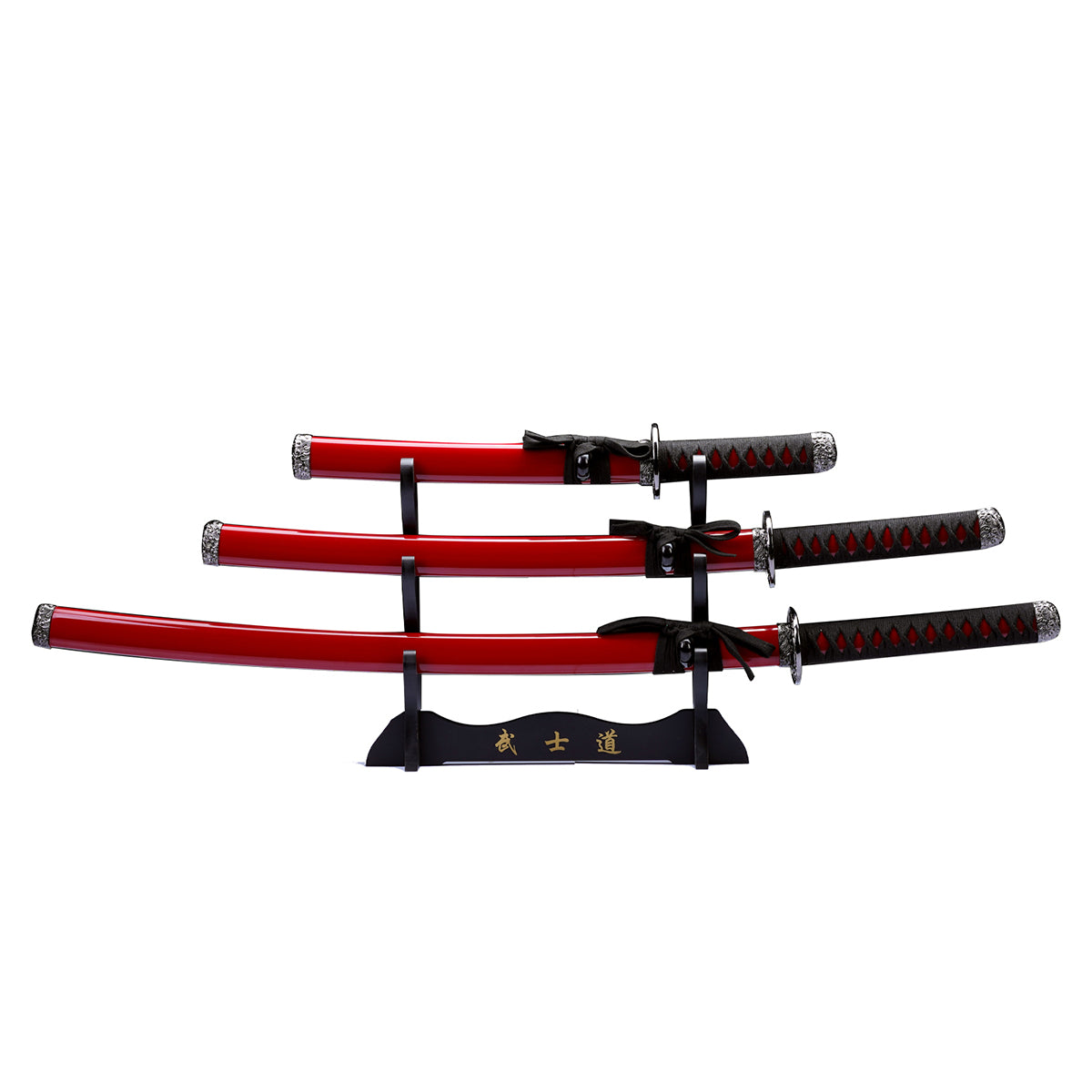 3 pcs Samurai Sword Set with Red plastic scabbard - SA124BD