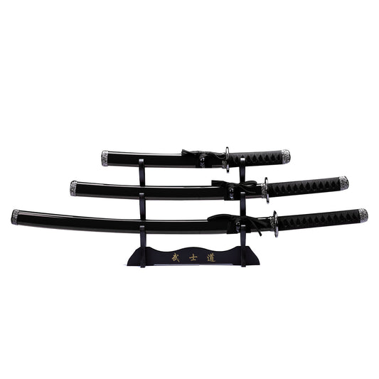 3 pcs Samurai Sword Set with Black plastic scabbard - SA124BK