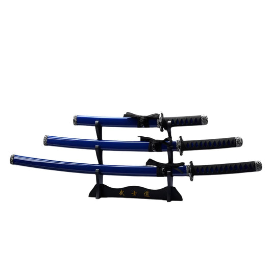 3 pcs Samurai Sword Set with Blue plastic scabbard - SA124BL