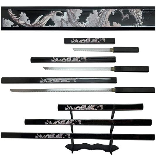 3 pcs Samurai Sword Set with Black plastic scabbard - SA125BK-DG