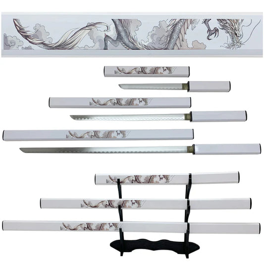 3 pcs Samurai Sword Set with White plastic scabbard - SA125WT-DG