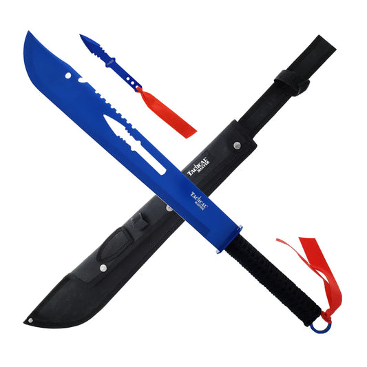 Tactical Master 27 1/2" Blue Machete with Throwing Knife - SF0033BL