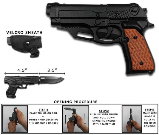 8" S-TEC Spring Assisted HAND Gun PISTOL Folding Pocket Knife Pakkawood handle w HOLSTER Case- T101103A