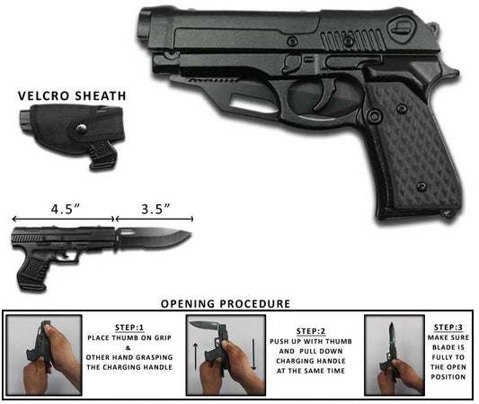 8" S-TEC Spring Assisted HAND Gun PISTOL Folding Pocket Knife Black handle w HOLSTER Case- T101103B