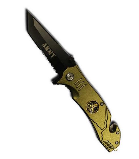 8" Spring Assist Army Serrated Tanto Blade Pocket Knife - T1047051AR