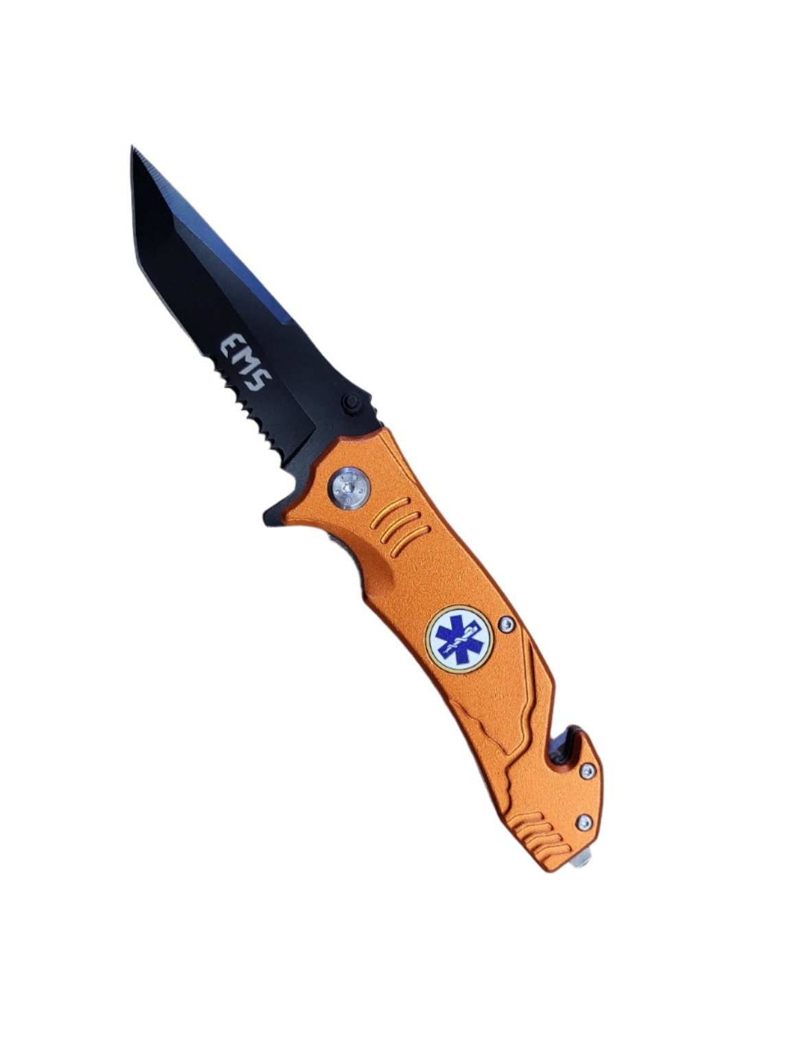 8" Spring Assist EMS Orange Serrated Tanto Blade Pocket Knife - T1047051EMS