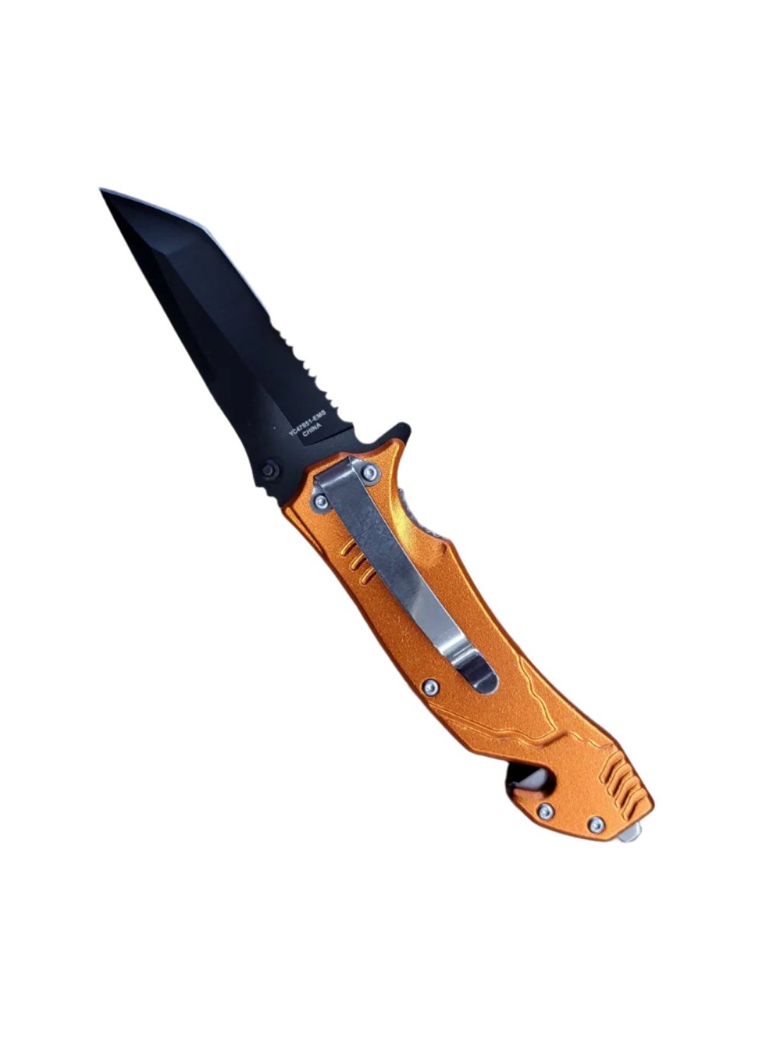 8" Spring Assist EMS Orange Serrated Tanto Blade Pocket Knife - T1047051EMS