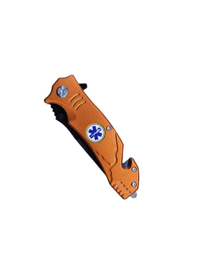 8" Spring Assist EMS Orange Serrated Tanto Blade Pocket Knife - T1047051EMS