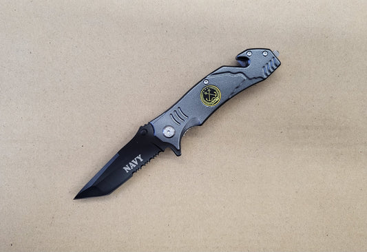 8" Spring Assist Navy Grey Serrated Tanto Blade Pocket Knife - T1047051NA