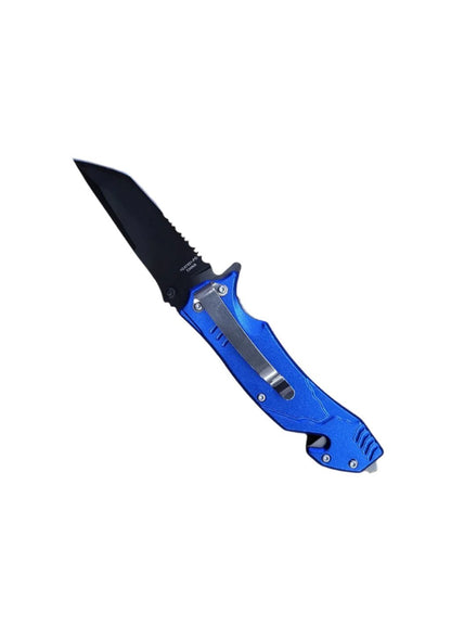 8" Spring Assist Police Blue Serrated Tanto Blade Pocket Knife - T1047051PO