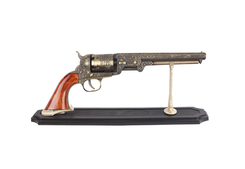 13 1/2" Decorative Replica Antique Prop Revolver Gun w/ Display Stand - T121851-1