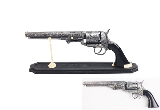 13 1/2" Decorative Replica Antique Prop Revolver Gun w/ Display Stand - T121851-2