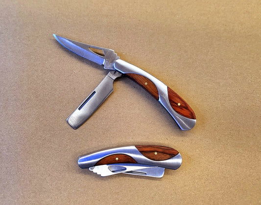 6" Folding Knife Brass Boster Wood Handle - T200303
