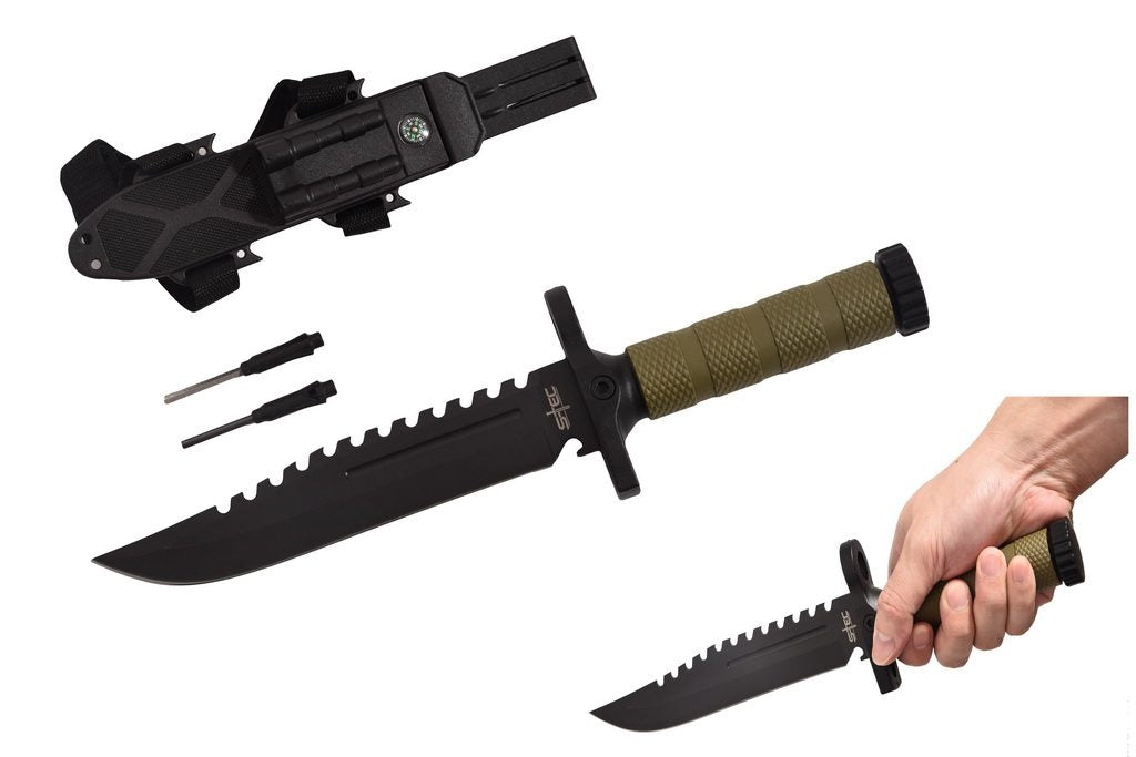 S-TEC 12.75″ Hunting Knife w/ ABS Sheath + Accessories - T22188GN-1