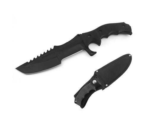 11″ Tactical Full Tang Fixed Blade w/ Nylon Sheath – Black - T22202BK