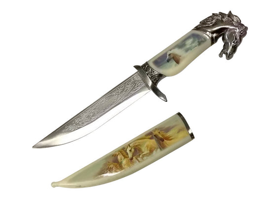 13 3/4" Horse Dagger with Horse Printed Scabbard - T224840HR