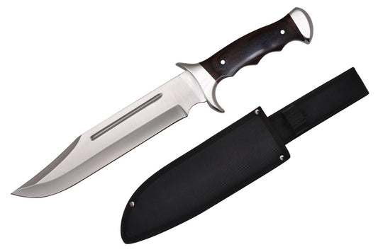 15″ Overall Fixed Blade Hunting Knife with Sheath – Black Wood Handle - T224994A