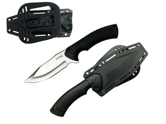 9″ S-TEC Fixed Blade Full Tang Knife w/ Plastic Clip In Sheath - T25141