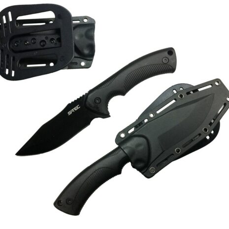 S-TEC 9″ Fixed Blk Blade Full Tang Knife w/ Plastic Clip In Sheath - T25141 BK