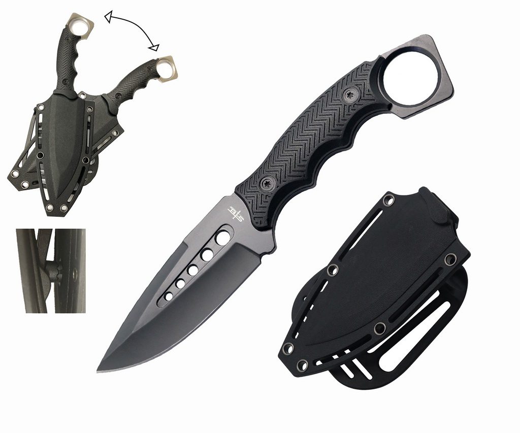 9″ Fixed Black Blade Full Tang Knife w/ ABS Swivel Sheath - T25143BK