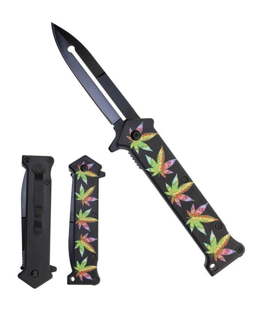 8″ UV Printed ABS Spring Assisted Folding Knife (Leaf Print) - T27018-14