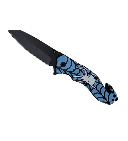 8″ UV Spider Printed ABS Spring Assisted Folding Knife -T27019-13