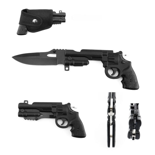 8.5" S-TEC Spring Assisted Revolver Gun Folding Pocket Knife with Nylon Carrying Holster- T27020BK