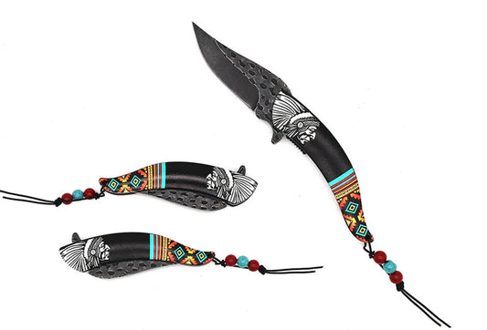 8.25" Black Indian Chief Spring Assisted Knife - T27026BK