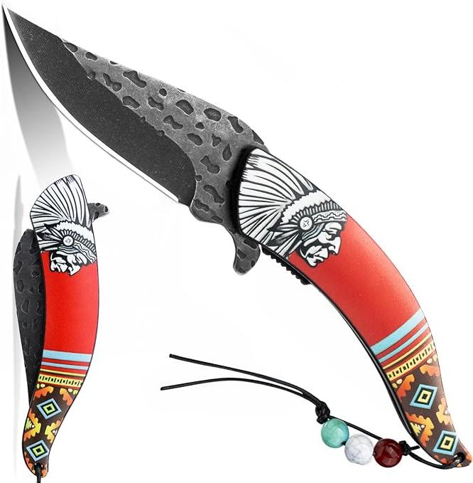 8.25" Red Indian Chief Spring Assisted Knife - T27026RD