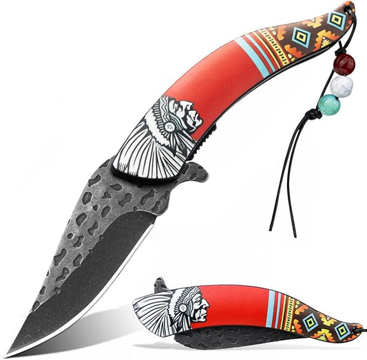 8.25" Red Indian Chief Spring Assisted Knife - T27026RD