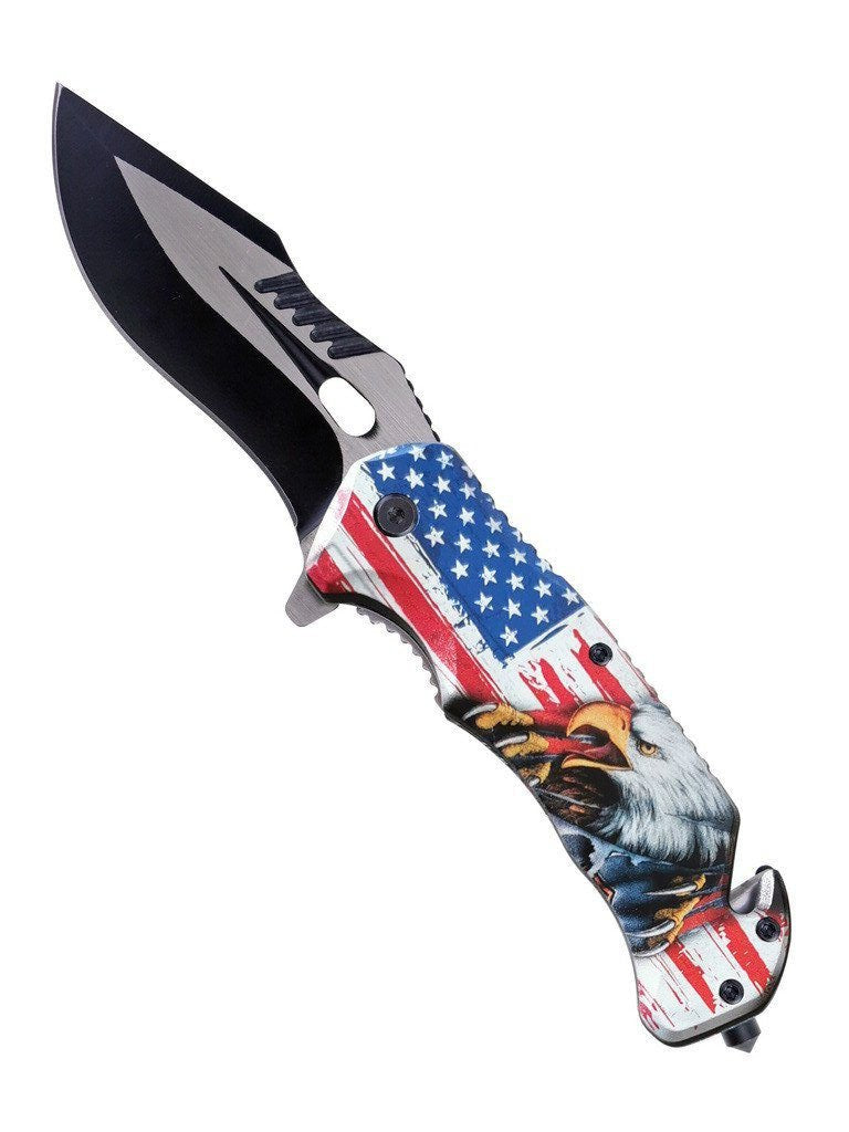 8″ ABS UV Printed Handle Spring Assisted Knife (American Eagle) - T27104-7