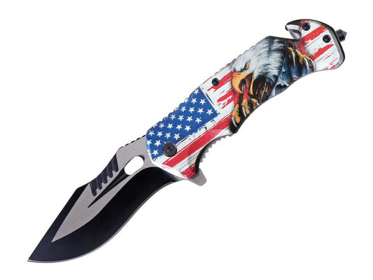 8″ ABS UV Printed Handle Spring Assisted Knife (American Eagle) - T27104-7