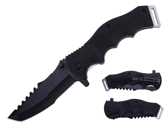 8.5″ ABS Black Handle Spring Asst. Pocket Knife w/ Clip - T27106