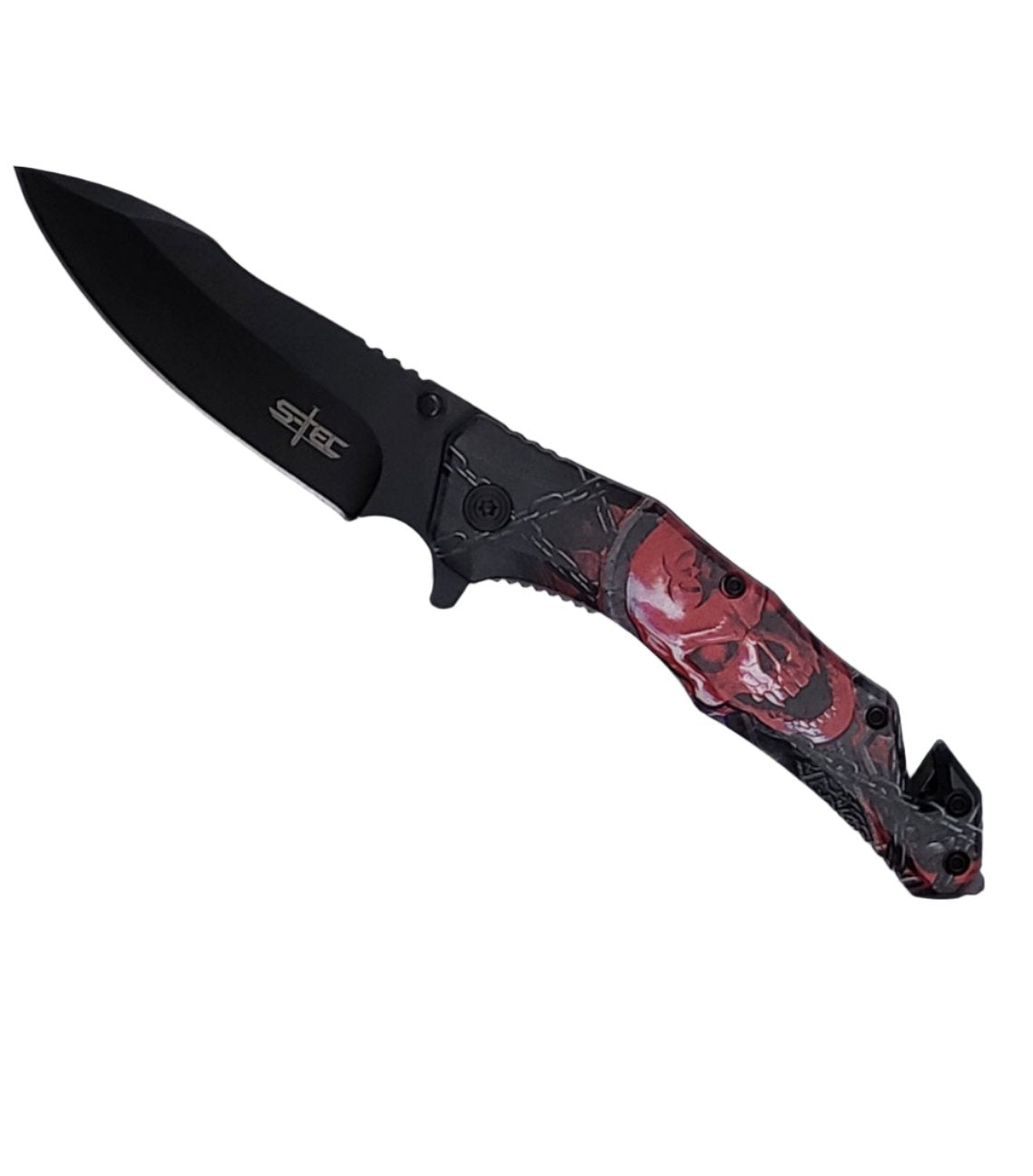 8″ UV Red Skull Printed ABS Spring Assisted Folding Knife -T271213-2