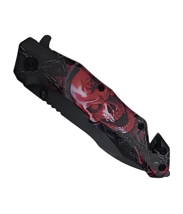 8″ UV Red Skull Printed ABS Spring Assisted Folding Knife -T271213-2