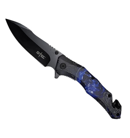 8″ UV Blue Skull Printed ABS Spring Assisted Folding Knife -T271213-1