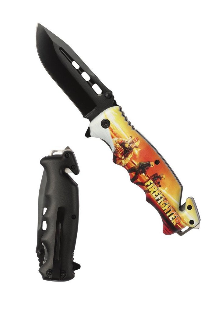 STEC 8″ Spring Assist ABS Handle Folding Knife – Firefighter Graphic  - T271632-1