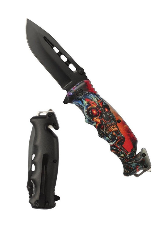 S-TEC 8″ Spring Assist Folding Knife – Skeleton Graphic  - T271632-3