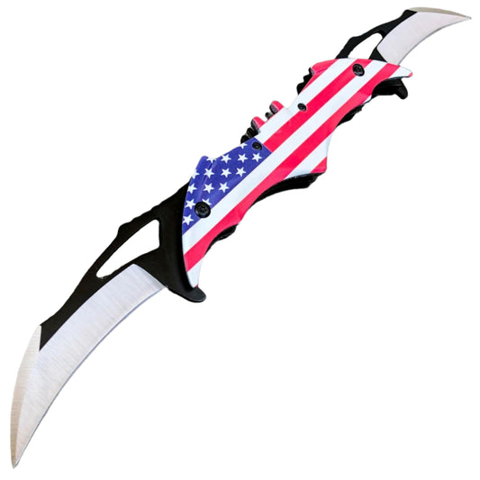 5.5" Dual American flag Blade Spring Assist Knife - T27306AM