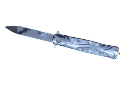 8.75″ Stainless Steel Polished Folding Knife with White Pearl Marble Resin Inlay Handle - T273338-5