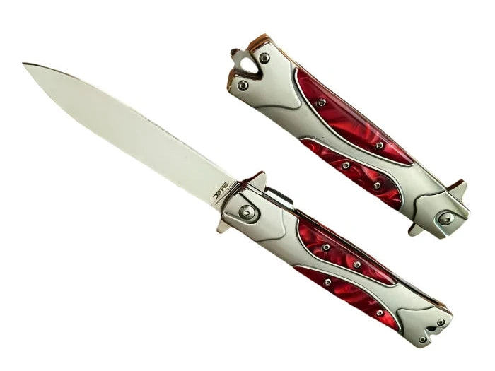 8.75″ Stainless Steel Polished Folding Knife with Red Marble Resin Inlay - T273338-6