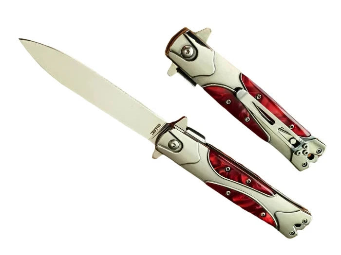 8.75″ Stainless Steel Polished Folding Knife with Red Marble Resin Inlay - T273338-6