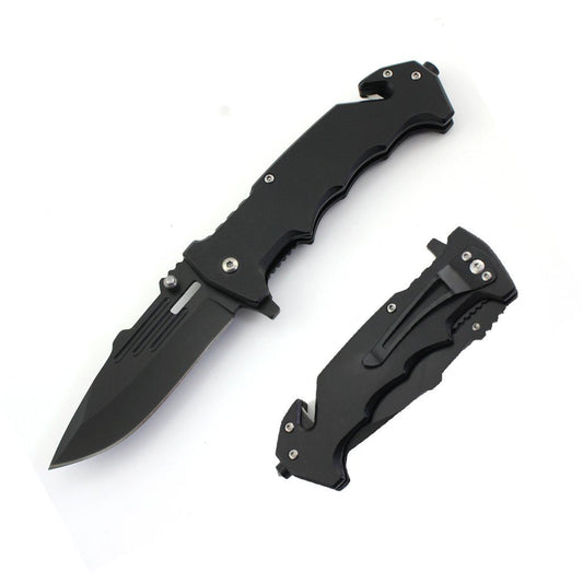 8″ Stainless Steel Spring Assisted Folding Knife w/ Seat Belt Cutter & Glass Breaker - T276291BK