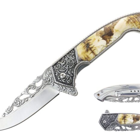 8.25″ Stainless Steel Folding Knife w/ Engrave HDL – Eagle - T27801EG