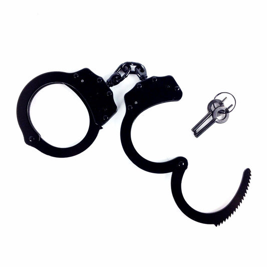 Metal Black Handcuffs Double Lock with Keys. Made in Taiwan - T30528