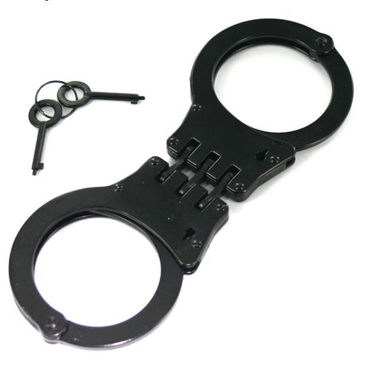 Metal Black Double lock Hinged Heavy Duty Handcuffs & Keys - T30532