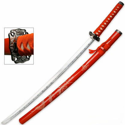 40″ Red Katana Samurai Sword Dragon Engraving on Scabbard - T60081RD-1