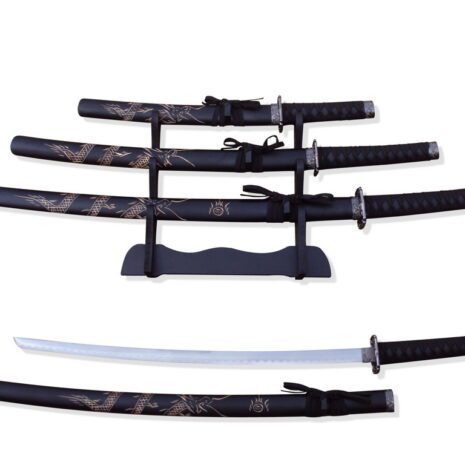 3 pcs Samurai Sword Set with Black plastic scabbard - T60081BK